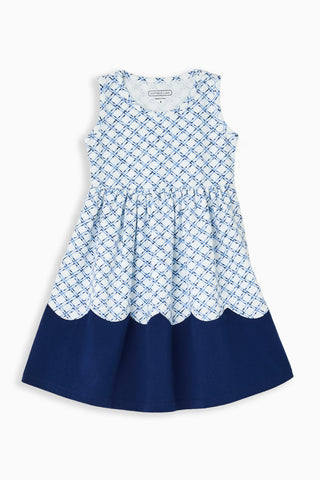 Girl Albany Dress in Cornflower Trellis