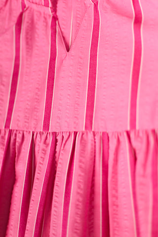 Girls Annika Dress in Candy Pink Seersucker