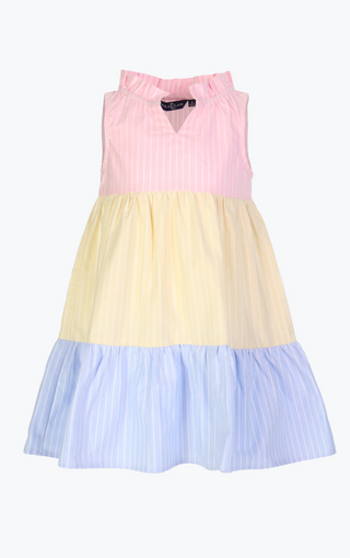 Girls Annika Dress in Oxford Stripe Colorblock