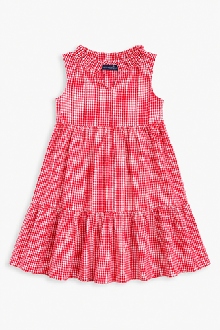 Girls Annika Dress in Red Stitched Gingham