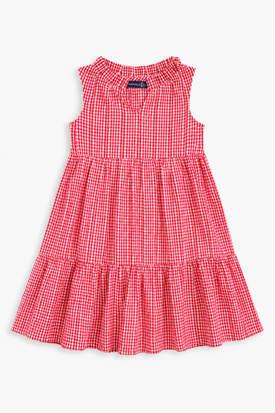 Girls Annika Dress in Red Stitched Gingham | Duffield Lane