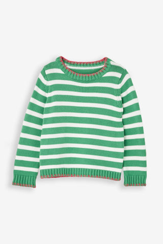Girls Blanket Stitch Sweater in Green & White Stripe