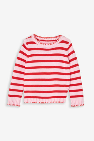 Girls Blanket Stitch Sweater in Light Pink & Orange Stripe