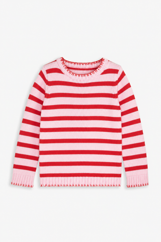 Girls Blanket Stitch Sweater in Light Pink & Orange Stripe