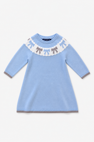 Girls Bow Sweater Dress in Light Blue
