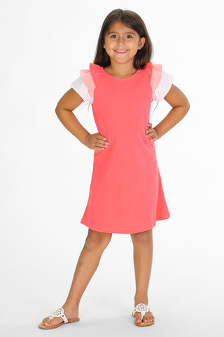 Girls Dove Dress in Coral Color Block