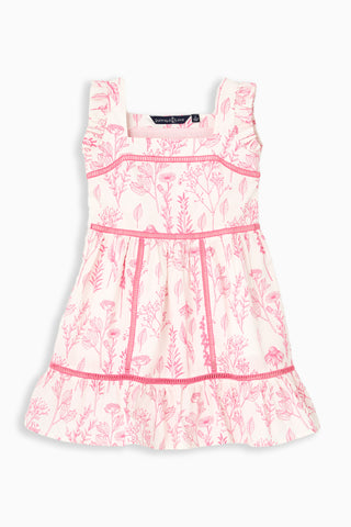 Girls Estella Dress in Pink Floral Toile