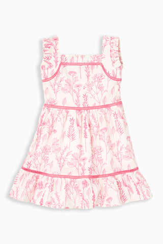 Girls Estella Dress in Pink Floral Toile