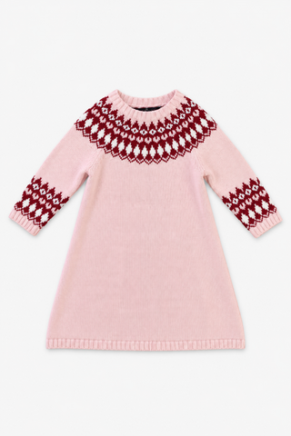 Girls Fair Isle Sweater Dress in Light Blush