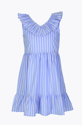 Girls Gabriella Dress in Light Blue Double Stripe