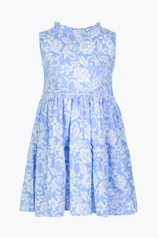 Girls Goldie Dress in Blue Sky Blossoms