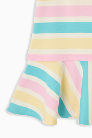 Girls French Terry Harlan Dress in Pastel Stripe