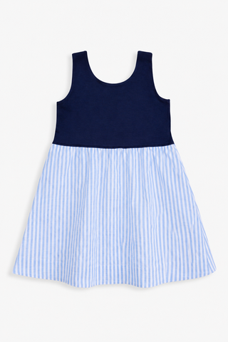 Girls Jada Dress in Navy & Seaside Stripe