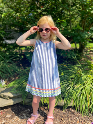 Girls Libby Dress in Navy and White Classic Stripe