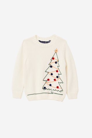 Kids Large Doodle Tree Crew Neck Sweater in Ivory