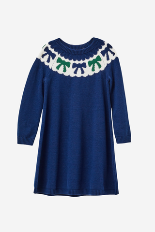 Girls Bow Sweater Dress in Navy