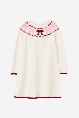 Girls Bow Sweater Dress in Ivory