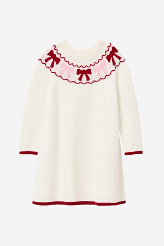 Girls Bow Sweater Dress in Ivory