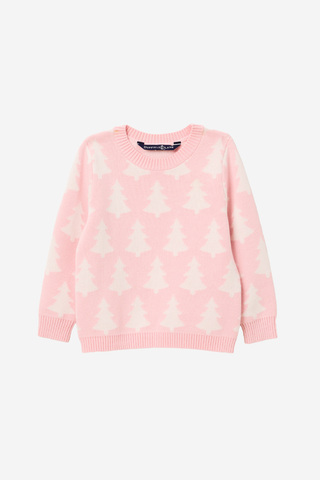 Kids Snowy Trees Crew Neck Sweater in Light Pink