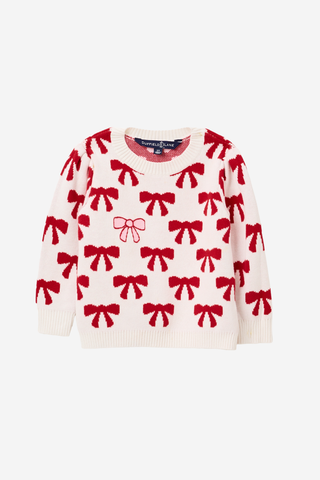 Girls Puff Sleeve Bow Sweater in Ivory
