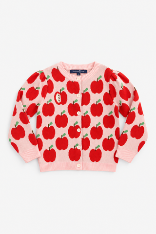 Girls Puff Sleeve Apple Cardigan in Light Pink