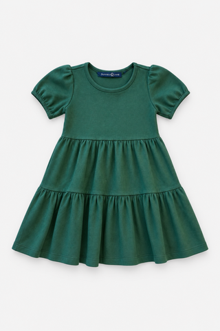 Girls Puff Sleeve Ashton Dress in Spruce Suede