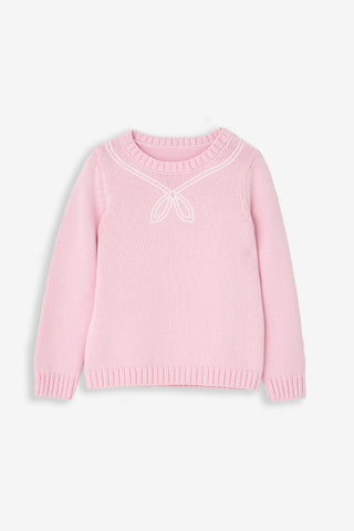 Girls Sailor Embroidered Sweater in Pink