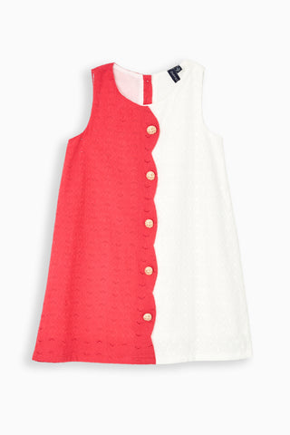 Girls Scalloped Cassidy Dress in Teaberry & White Eyelet