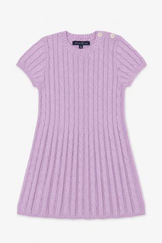 Girls Short Sleeve Sweater Dress in Lilac with Shell Buttons