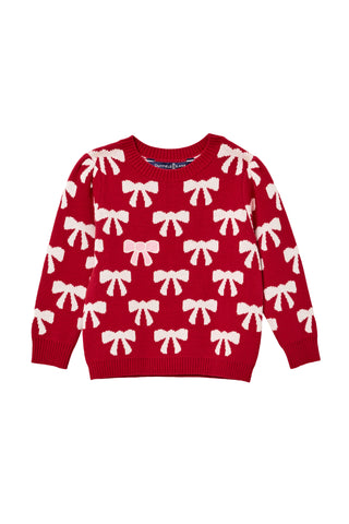 Girls Puff Sleeve Bow Sweater in Red