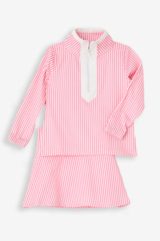 Kids Tory Quarter Zip in Light Pink Seersucker Stripe