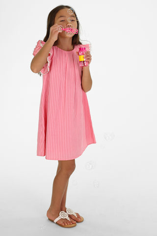 Girls Wila Dress in Double Pink Seersucker