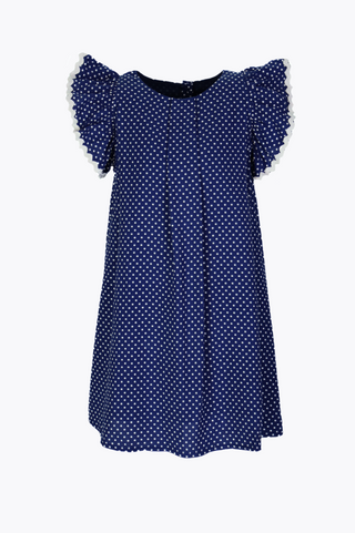 Girls Wila Dress in Navy Polkadot