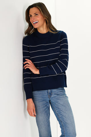 Navy and Ivory Hand Stitched Stripe Blythe Sweater