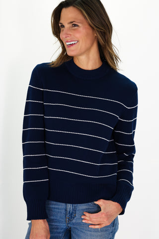 Navy and Ivory Hand Stitched Stripe Blythe Sweater
