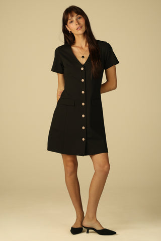 Short Sleeve Hettie Dress in Black Ponte
