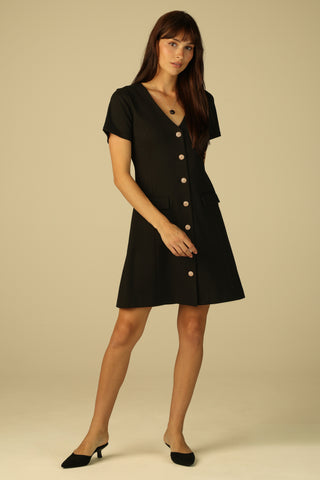 Short Sleeve Hettie Dress in Black Ponte