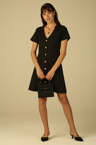 Short Sleeve Hettie Dress in Black Ponte