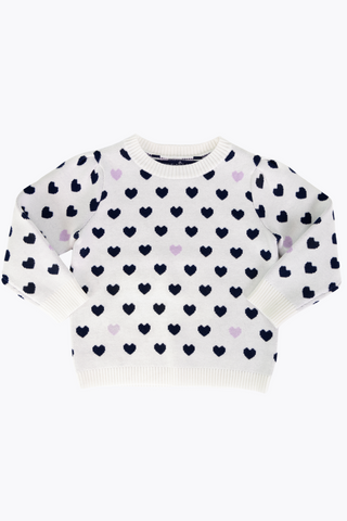 Girls Ivory and Navy Heart Monogram Sweater