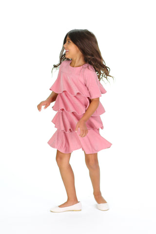 Girls Felicity Dress in Pink Shimmer