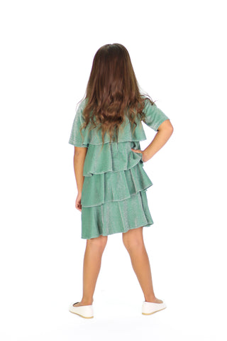 Girls Felicity Dress in Green Shimmer