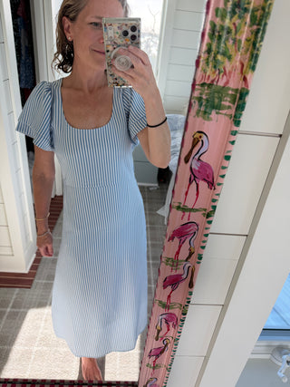 Women's Estoria Dress in Blue Seersucker | Duffield Lane Women's Estoria Dress in Blue Seersucker | Duffield Lane