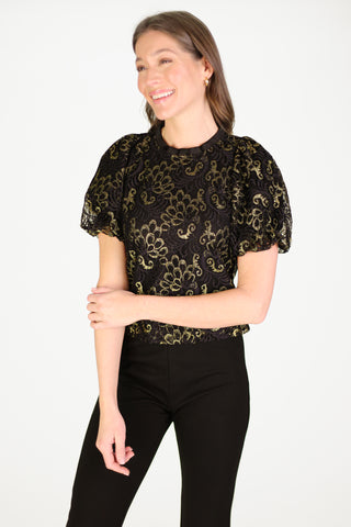 Darla Top in Black & Gold Lace