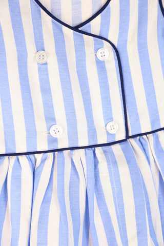 Girls Fauna Dress in Blue Sky Linen Stripe