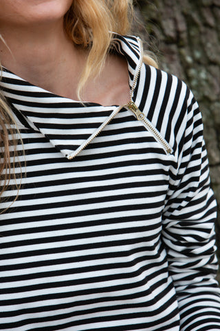 The Bowen Sweatshirt in Black & White Stripe