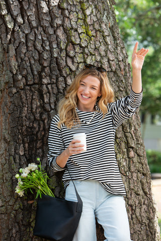 The Bowen Sweatshirt in Black & White Stripe