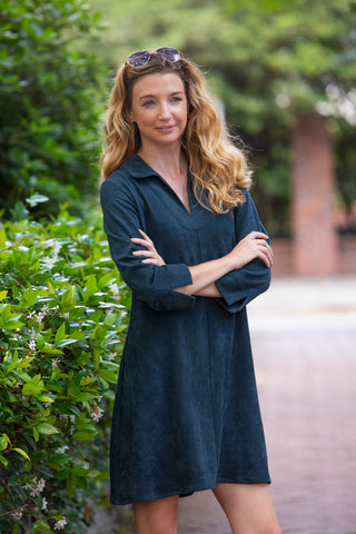 Suede Victoria Dress in Navy