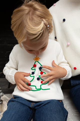 Kids Tree Doodle Crew Neck Sweater in Ivory