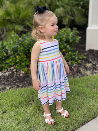 Girls Harriet Dress in Rainbow Stripe