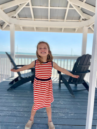 Girls Lennie Dress in Red & White French Terry Stripe